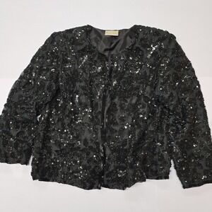 Vintage Frank Usher Black Sequins Beaded Jacket Evening Wear Size M